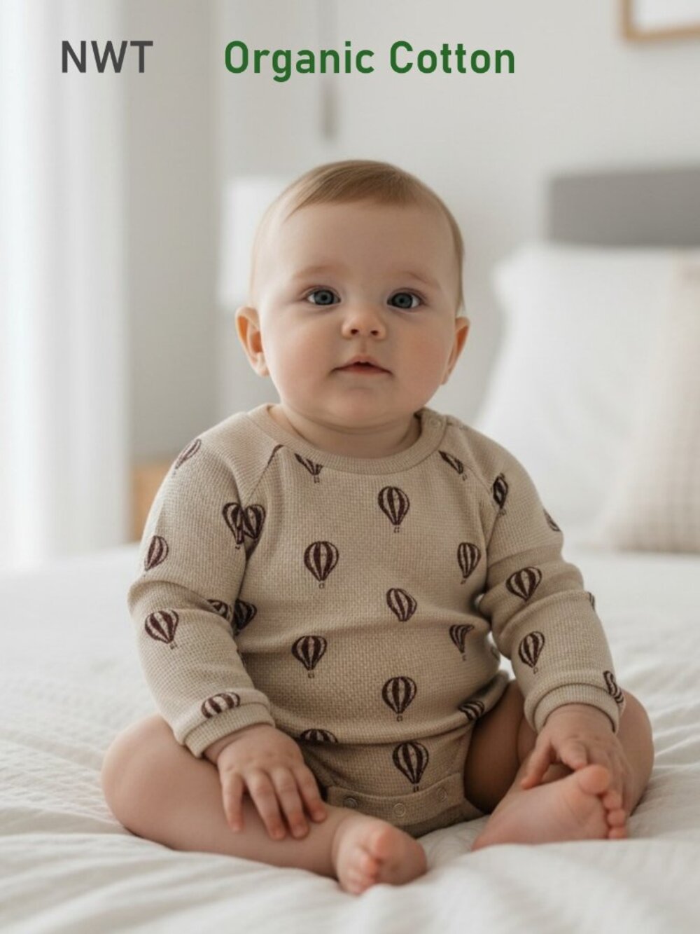 Organic Long Sleeve Bubble Romper Hot Air Balloons, Makemake Organics size 6-12M
